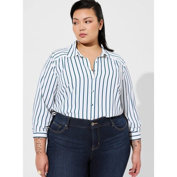 Torrid Madison Georgette Button Up Long Sleeve Shirt Striped - Picture 1 of 15